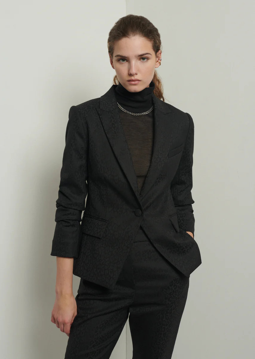 Ralph Ruched Sleeve Jacket - Black Leopard | Derek Lam