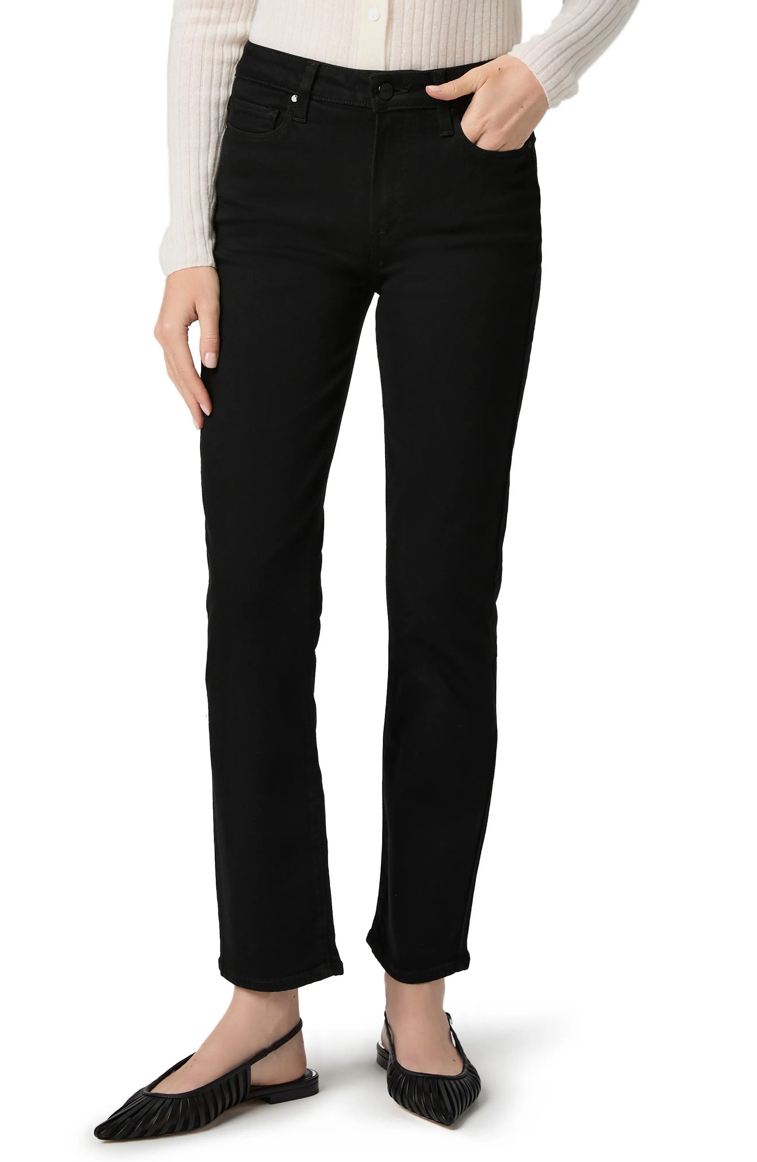 PAIGE Cindy High Waist Ankle Straight Leg Jeans in Black Shadow at Nordstrom, Size 31 | Nordstrom