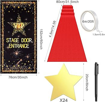 Red Carpet Party Runner VIP Stage Door Entrance Cover Party Accessory 24 Pieces 8 Inch Gold Star ... | Amazon (US)