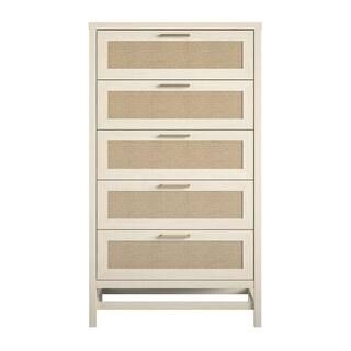 Ameriwood Home Leeland 5-Drawer Ivory Oak with Faux Rattan Chest of-Drawers (55.63 in. x 31.65 in... | The Home Depot