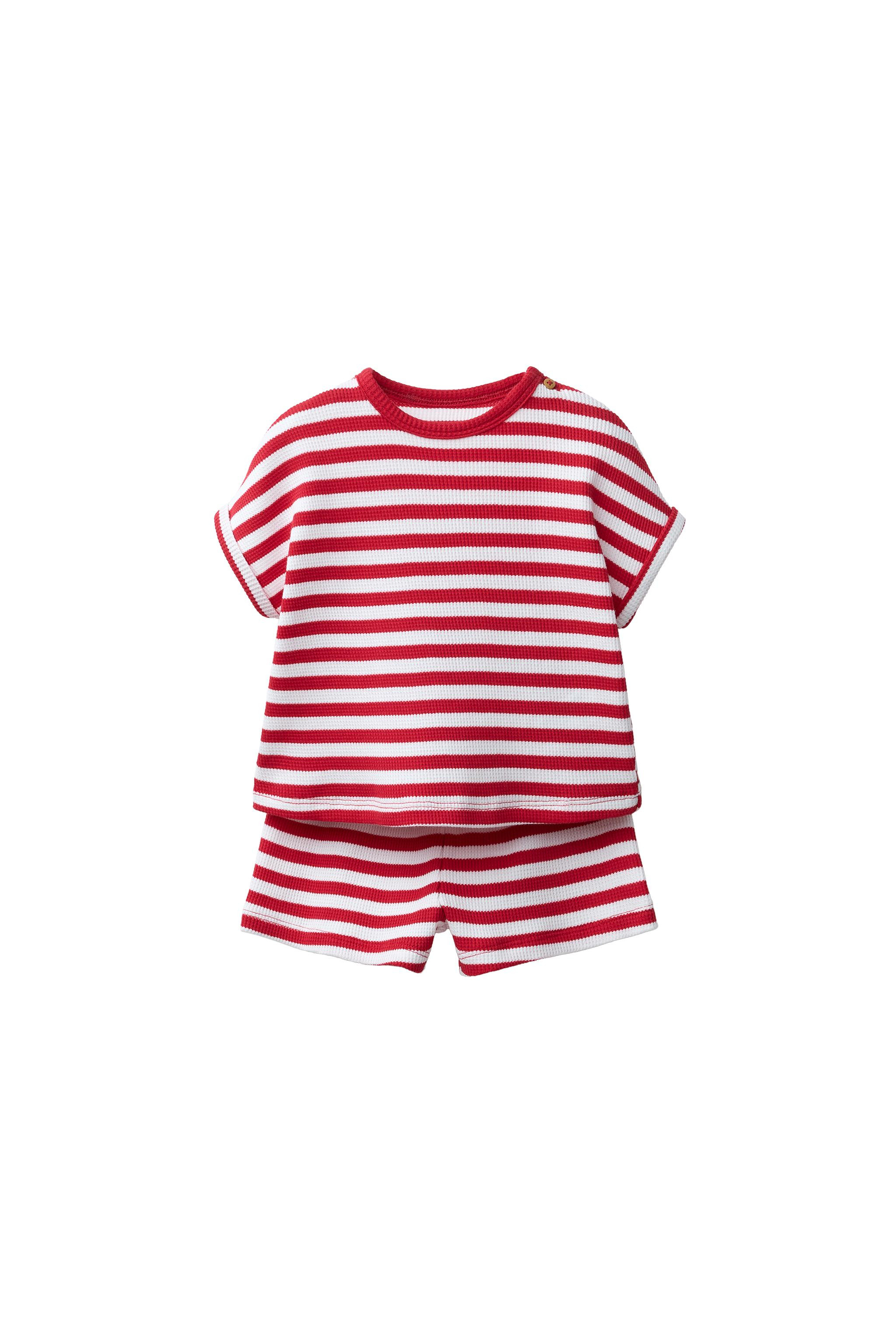 STRIPED WAFFLE KNIT SHIRT AND BERMUDA SET | Zara US