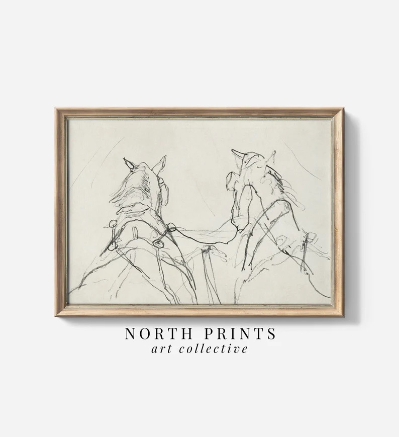 Modern Vintage Horse Sketch Art PRINTABLE, Minimalist Neutral Drawing, Digital Download North Pri... | Etsy (US)