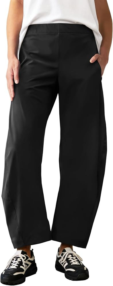 Womens Elastic Waist Barrel Travel Pants Baggy Tapered Leg Ankle Hiking Pants with Pockets 2026 | Amazon (US)