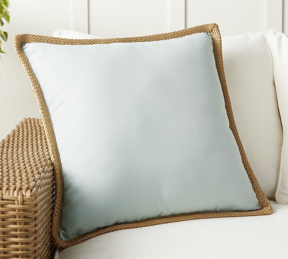 Faux Natural Fiber Trim Outdoor Pillow | Pottery Barn (US)