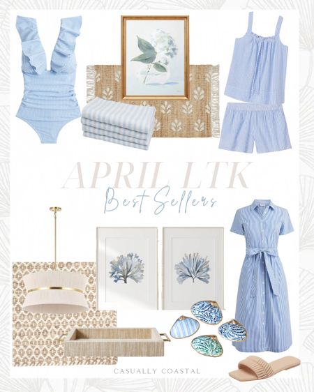 April LTK Best Sellers - several of which are currently on sale! 
-
Coastal style, coastal home decor, one piece swimsuit, jcrew swim, ruffled swimsuit, swimsuits for moms, travel outfit, work dress, work outfits, shirt dress, beach style, beach house decor, beach house style, coastal home decor, coastal artwork, target artwork, affordable artwork, neutral sandals, neutral slides, floral jute accent rug, designer look for less, Walmart rugs, 2x3 rug, coastal rug, ruched ruffle one piece swimsuit in seersucker, pajama shorts set in blue seersucker, LAKE pajamas, gifts for her, Mother’s Day gift ideas, light blue seaweed watercolor minimalist art, Midford wool beige rug, neutral rugs, coastal rugs, living room rugs, bedroom rugs, 9x12 rugs, 8x10 rugs, 5x8 rugs, wool rugs, 100% linen dinner napkins, light blue dinner napkins, striped short sleeve midi shirt dress, linen tray, target trays, target home decor, Walmart home decor, Serena & lily inspired decoupage shell trinket dish, 4 light 24 inch chandelier, shell jewelry dish, target chandelier, coastal chandelier, coastal pendant lights  

#LTKhome #LTKfindsunder100 #LTKsalealert