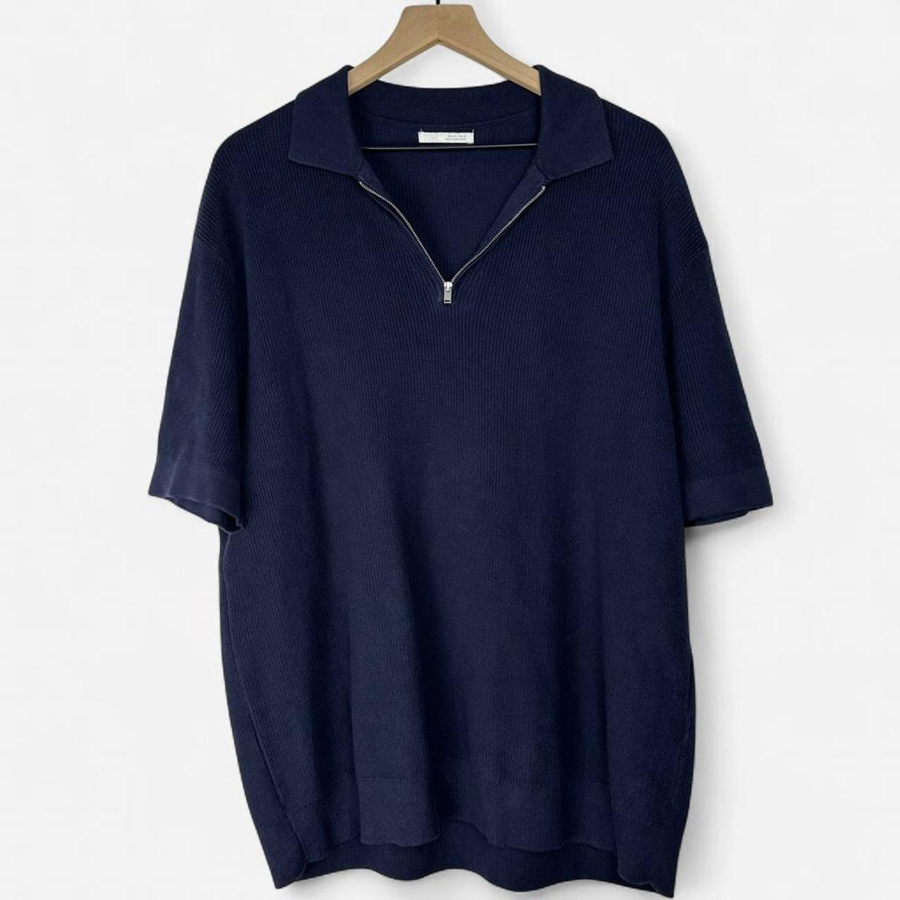 Zara Men's Polo shirt - Navy/Blue - L | Depop US