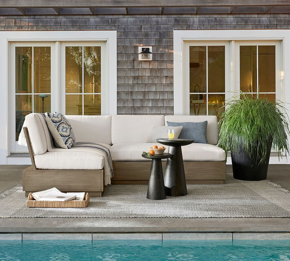 Indio FSC® Eucalyptus Modern Platform 3-Piece Outdoor Sectional Set | Pottery Barn (US)