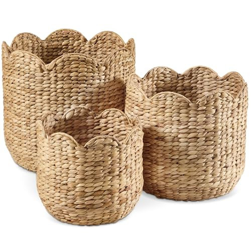 Best Choice Products 3pc Water Hyacinth Scalloped Multipurpose Nesting Baskets, Storage Bin Organization Totes for Living Room, Bedroom, Nursery, Laundry Room - Natural | Amazon (US)