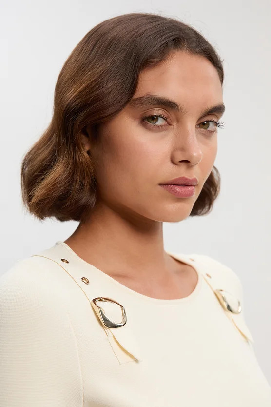 Buckle Trim Long Sleeve Knitted Top | Karen Millen UK + IE + DE + NL