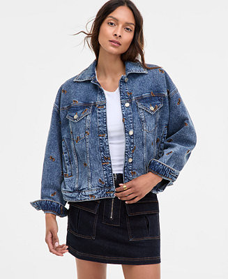Avec Les Filles Women's Horse Embroidered Denim Trucker Jacket - Macy's | Macy's