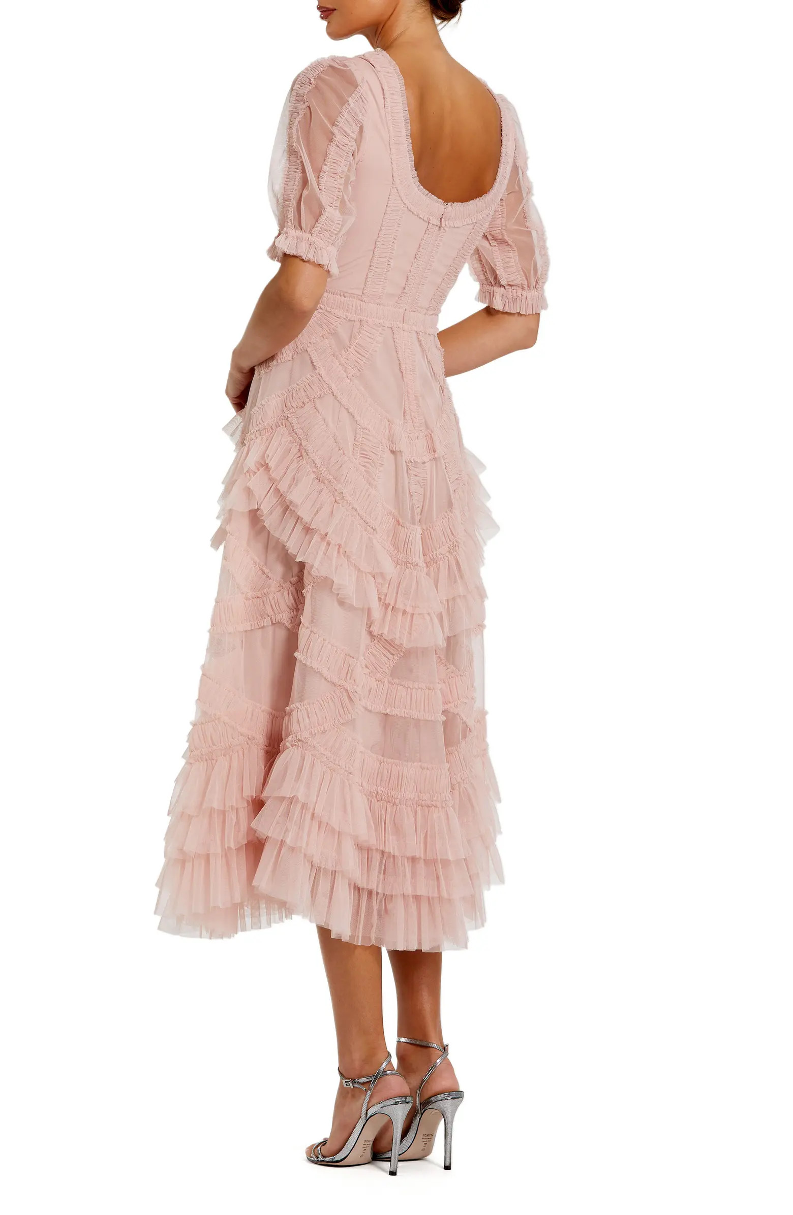 Short Sleeve Mesh Micro Ruffle Midi Dress | Nordstrom