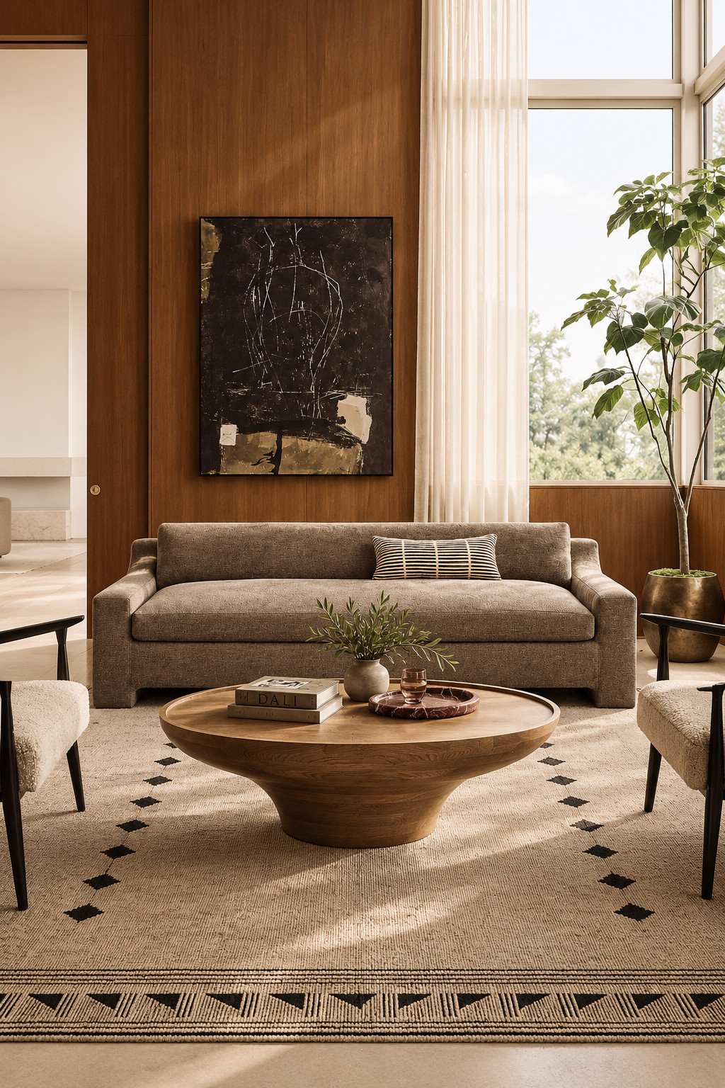 Love how calm and expensive this taupe living room feels. The simple sofa, sculptural wood coffee table, warm wall paneling, and neutral rug are giving effortless modern fall style. Nothing overly decorated, just really good furniture and texture.
#TaupeSofa #CB2Finds #FallLivingRoom #WarmMinimalism #ModernHomeDecor #NeutralInterior #LuxuryHome #LivingRoomInspo #CozyModernHome 

 #LTKSeasonal #LTKHome #LTKSaleAlert