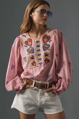 Farm Rio Balloon-Sleeve Popover Top | Anthropologie (US)