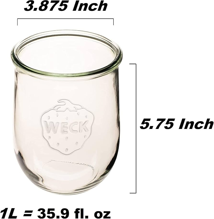 Weck Tulip Jars 1 Liter - Large Sourdough Starter Jars with Wide Mouth, Glass Lids and Keep Fresh... | Amazon (US)