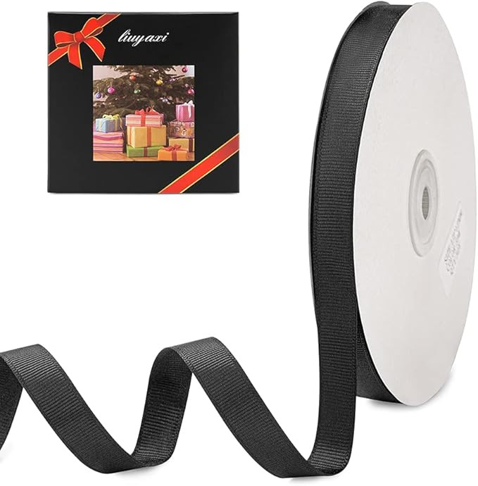 LIUYAXI 1/2" X 50 Yards Solid Black Grosgrain Ribbon, Perfect for Crafts, Wedding Decor, DIY Hair... | Amazon (US)