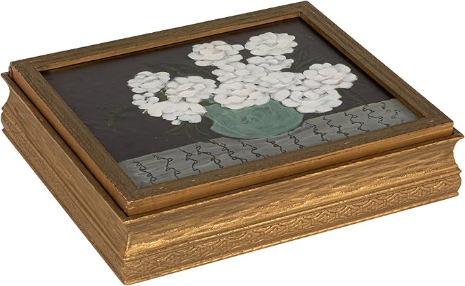 Creative Co-Op Wood Jewelry Box with Flowers in Vase, Mirror and Compartments, Multicolor | Amazon (US)