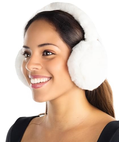 Funky Junque Women's Sherpa Shearling Ear Muffs Warm Adjustable Faux Fur Winter Headband Ear Warmers - Ivory | Amazon (US)