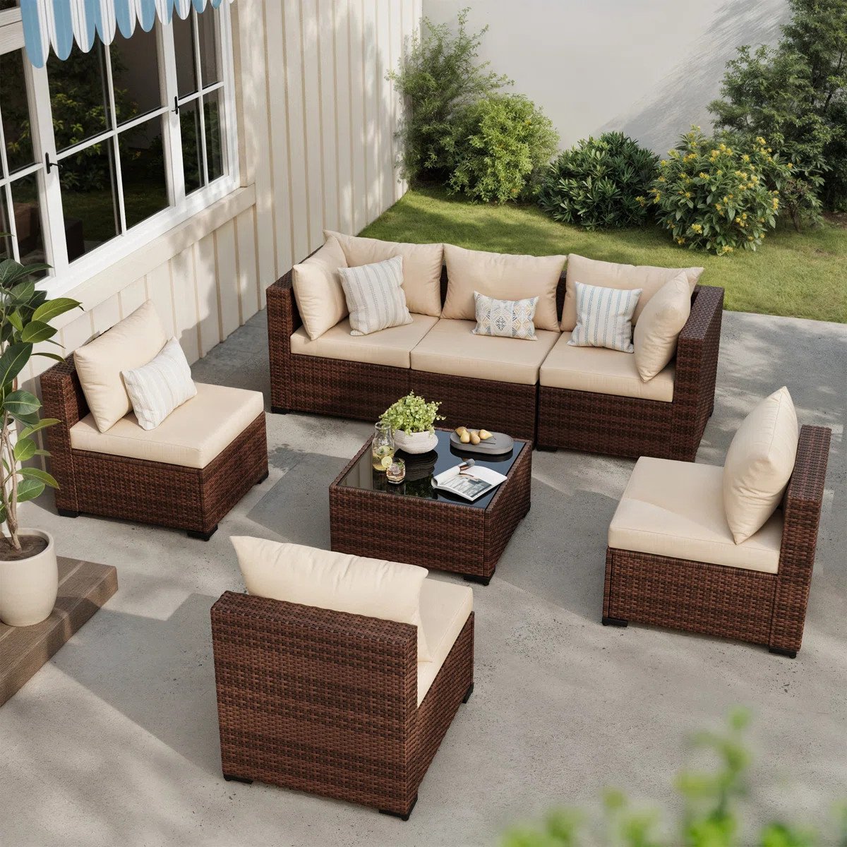 7 Piece Patio Conversation Set With Coffee Table And Cushions | Wayfair North America