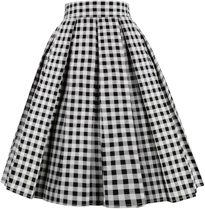 OBBUE Dresstore Vintage Pleated Skirt Floral A-line Printed Midi Skirts with Pockets | Amazon (US)