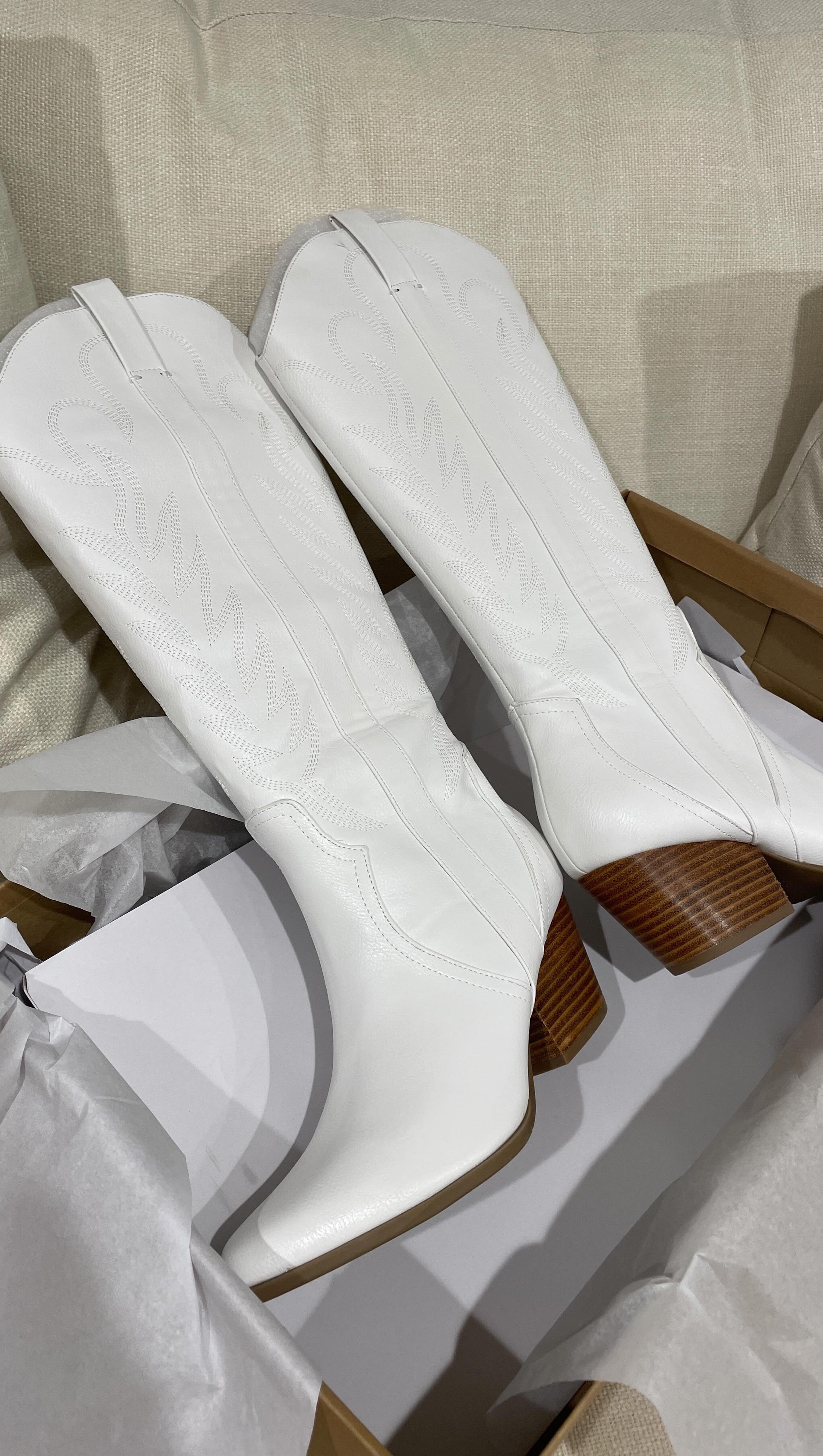 Channel your inner cowgirl with these super cute white Western Boots! 🌵🤠 With a comfy 2.5-inch heel, they’re perfect for bachelorette parties, Nashville vibes, or even bridal looks. Made from premium vegan leather, and available in both regular and wide sizes! Walk down the aisle or dance all night—either way, these boots are a must-have! #westernboots 

#LTKStyleTip #LTKShoeCrush #LTKWedding
