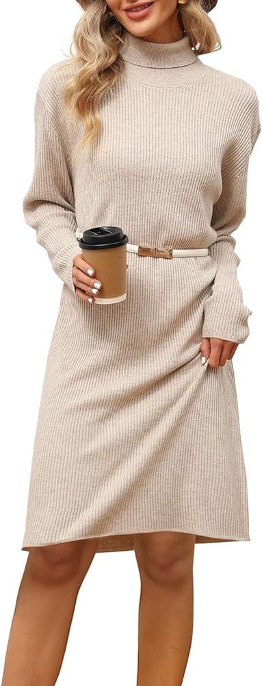 LANPULUX Womens Turtleneck Wool Sweater Dress Long Sleeve Ribbed Pullover Dresses Bodycon Winter ... | Amazon (US)