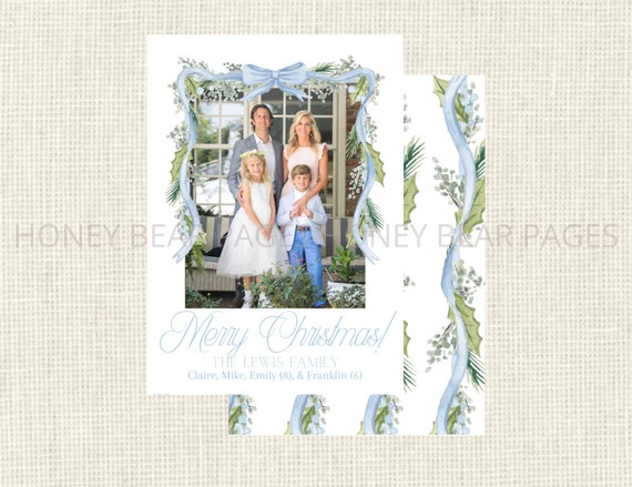 Watercolor Christmas Cards Bows / Greenery - Etsy | Etsy (US)