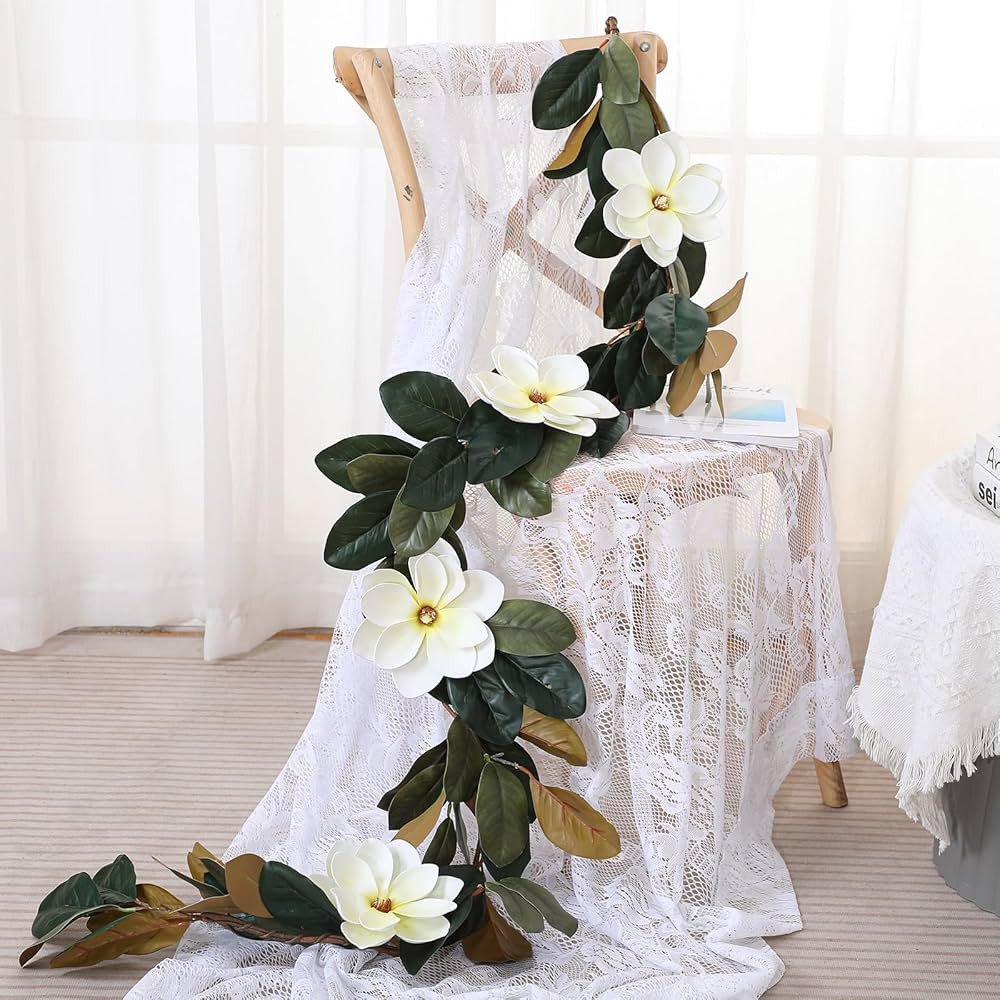 Jutom 78.7 Inch Christmas Garland Decorations White Magnolia Flower and Leaf for Outdoor or Indoo... | Amazon (US)