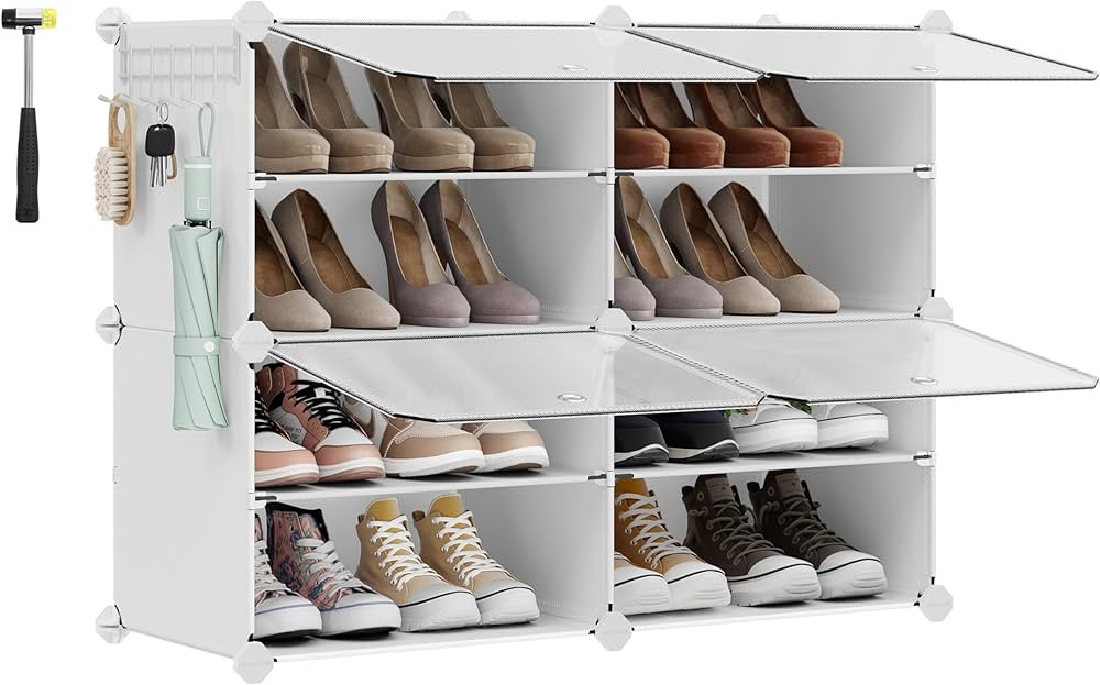SONGMICS Interlocking Shoe Rack, Plastic Shoe Storage Cabinet, 4-Slot Modular Storage Organizer U... | Amazon (CA)