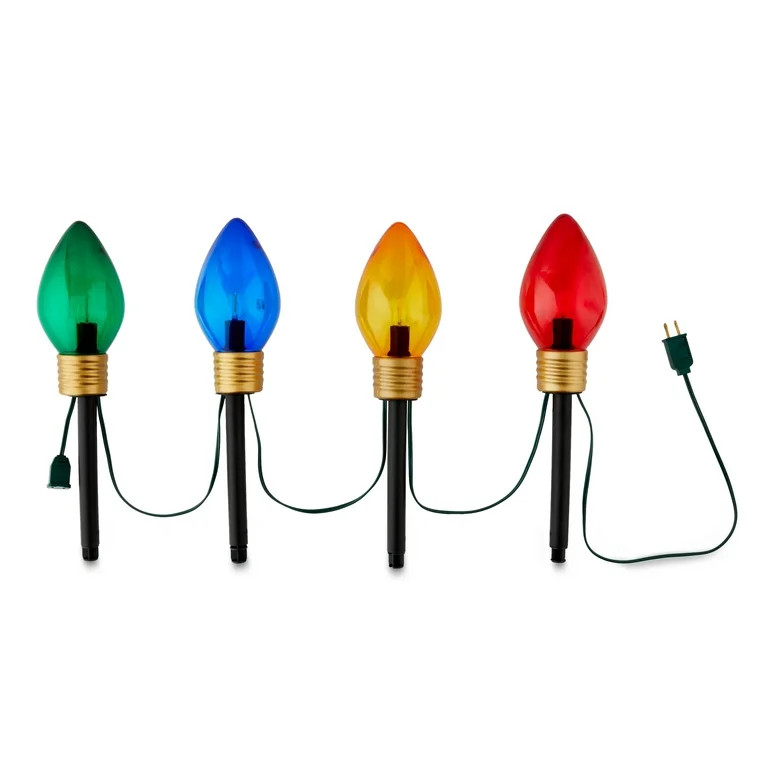 Jumbo Multicolor C9 Lighted Holiday Yard Stakes with LED Bulbs, 4 Count, by Holiday Time | Walmart (US)