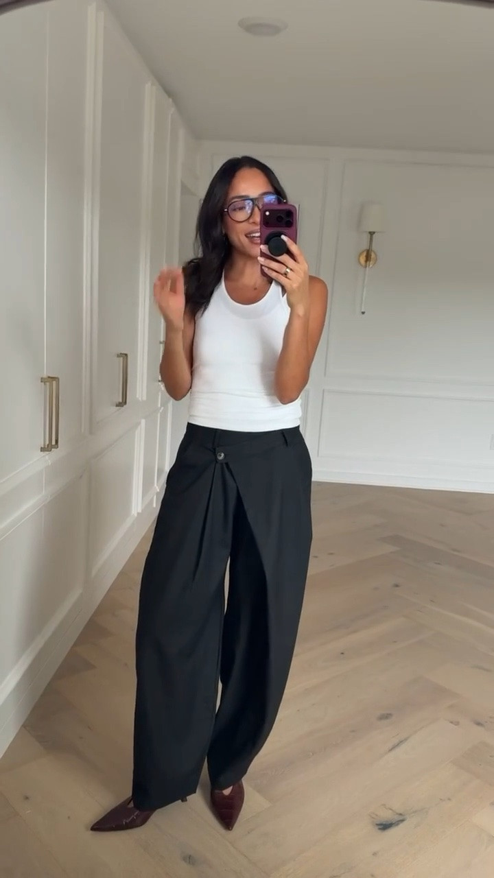 Fall outfit! This tank top is so chic and a fun take on a basic white tank and the fit of these pants is incredible and has a perfect barrel shape! Wearing size S white tank, size S cardigan, and size S trousers 

fall outfit, fall fashion, casual outfit, workwear, work outfit, office outfit, business casual workwear

#LTKSeasonal #LTKootd #LTKWorkwear