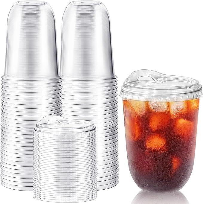 50 Pack 16 oz Clear Plastic Iced Coffee Cups with Strawless Sip Lids | Disposable PET Crystal Cup... | Amazon (US)