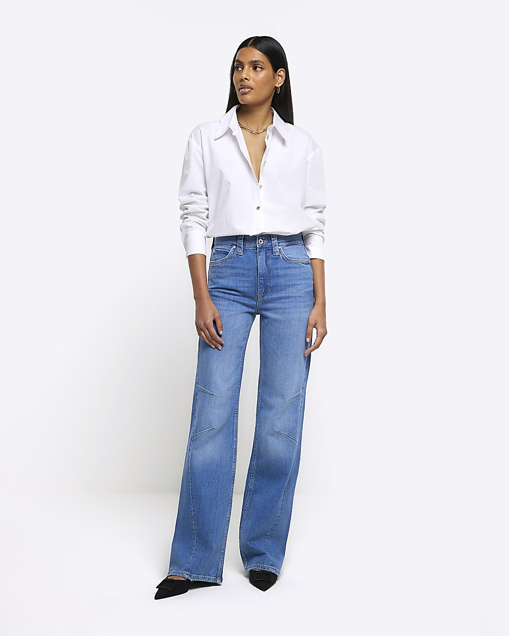 Blue high waist wide leg jeans | River Island (UK & IE)