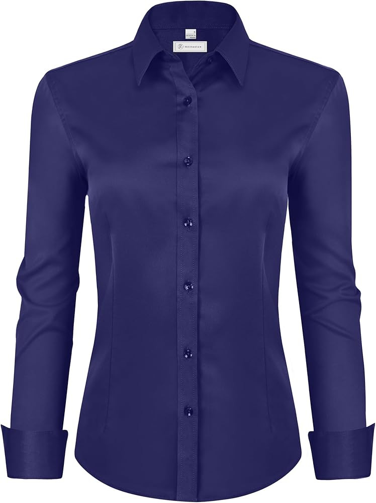 siliteelon Womens Classic-Fit Dress Shirts Long Sleeve Button Down Wrinkle-Free Stretch Solid Cas... | Amazon (US)