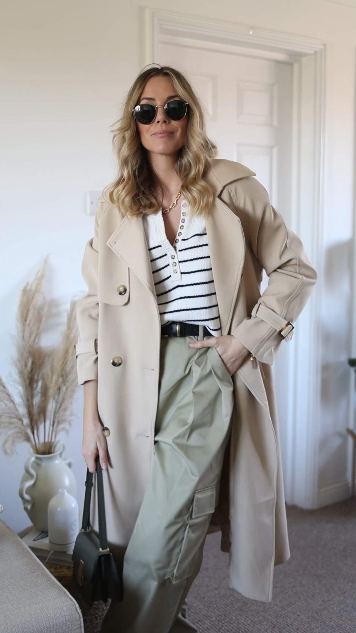 Cargo trousers 
Cargo pants 
Trench coat
Striped jumper 
Denim shirt 
Waistcoat
Linen waistcoat 
Spring outfit 
Adidas Samba 

#LTKstyletip #LTKxadidas #LTKSeasonal