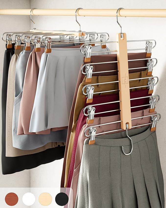MORALVE Skirt Hangers Space Saving - European Beechwood Shorts Hangers & Skirt Hangers - Women Sp... | Amazon (US)