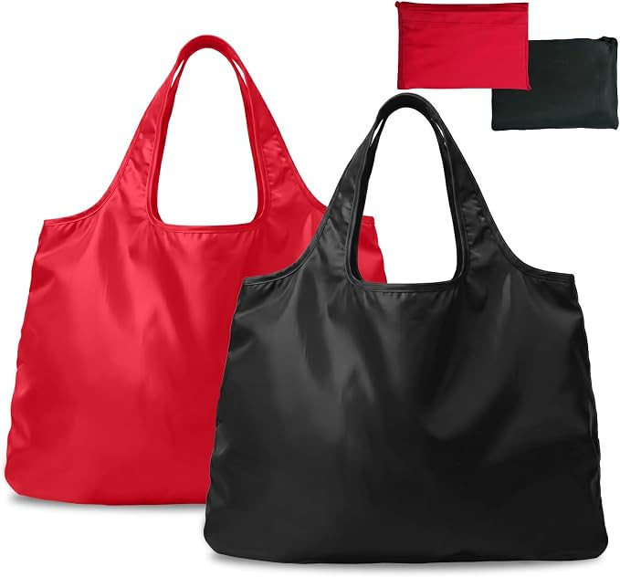 2 Pack Reusable Grocery Bags, Large Foldable Shopping Tote, Ultralight Packable Heavy Duty Washab... | Amazon (US)