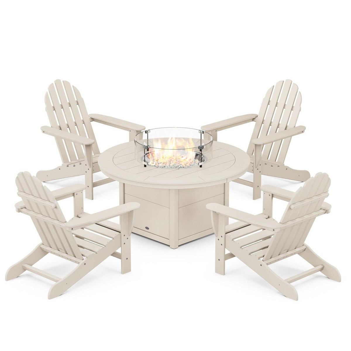 POLYWOOD Classic Adirondack 5 Pc Recycled Plastic Fire Pit Seating Set in Sand by - PWS706-1-SA | BBQ Guys