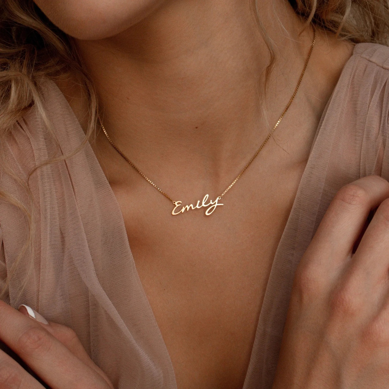 Callie Name Necklace in Box Chain | Caitlyn Minimalist