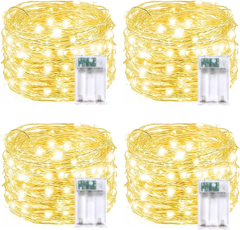 4 Pack Fairy Twinkle Lights Battery Operated, 20FT 60 LED Waterproof, Silver Copper Wire with Tim... | Amazon (US)