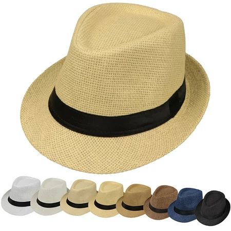 Summer Casual Unisex Beach Trilby Large Brim Jazz Sun Hat Panama Hat Paper Straw Women Men Cap With  | Walmart (US)