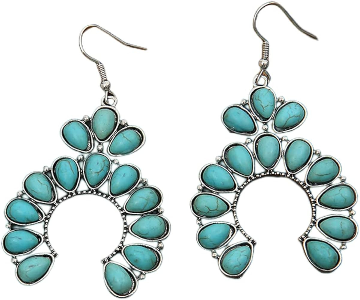 Bohemian Vintage Turquoise Oval Flower Ethnic Drop Dangle Earrings for Women Girls Boho Exaggerat... | Amazon (US)