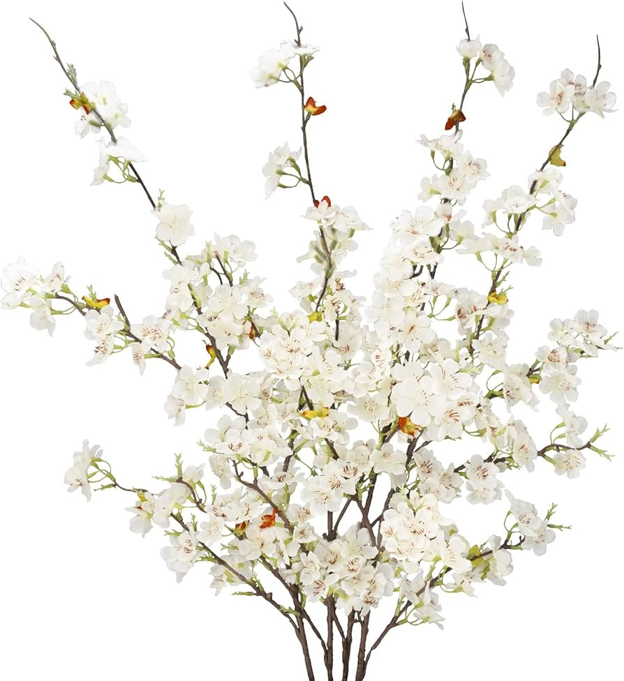 4pcs Artificial Cherry Blossom Flower Branches, 39.4" Fake Silk Pink Cherry Blossom Tree Stems Fa... | Amazon (US)