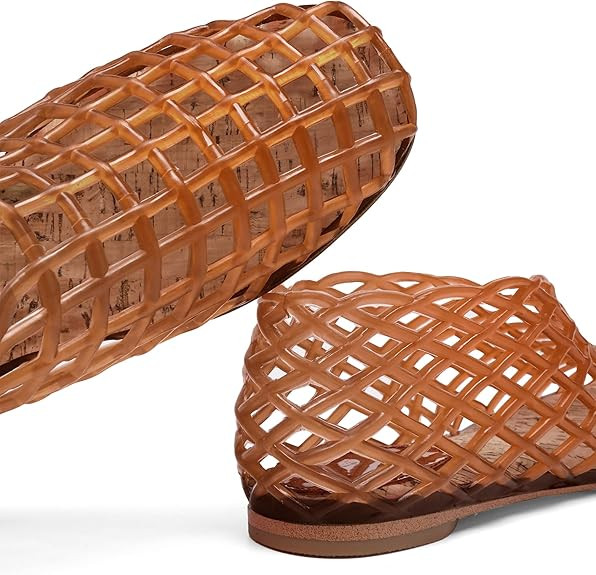 Red Jelly Mesh Ballet Flats for Women Adult Clear Hollow Jelly Sandals Beach Ballerina Jellies Sh... | Amazon (US)