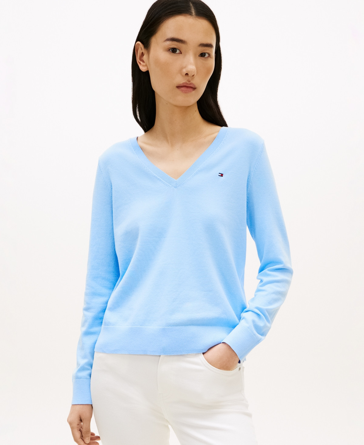 Tommy Hilfiger Women's V-Neck Knit Sweater - Vessel Blue | Macy's