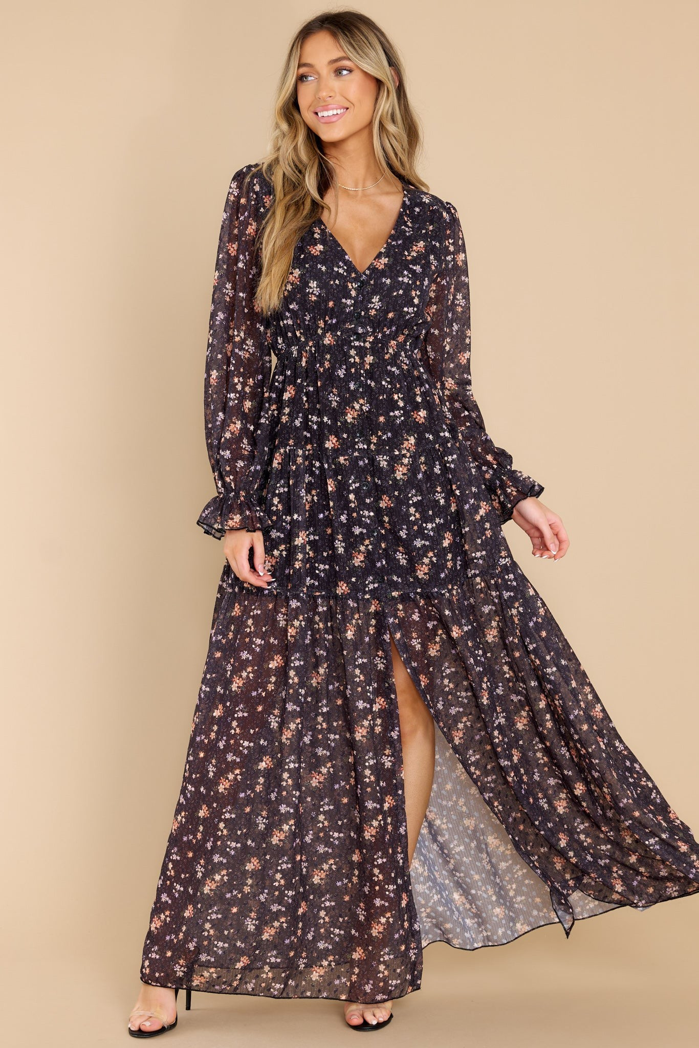 Share Your Story Black Floral Print Maxi Dress | Red Dress 