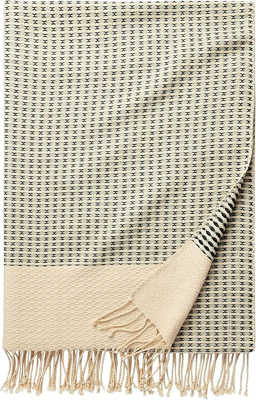 Amazon Aware Woven Cotton Throw Chevron Block Blanket - 60 x 80-Inch, Natural/Black | Amazon (US)