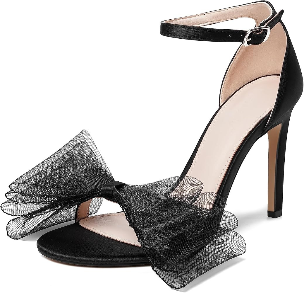 Vertundy Women's Stiletto High Heeled Sandals with Asymmetric Lace Mesh Bows Knot Decoration Open... | Amazon (US)