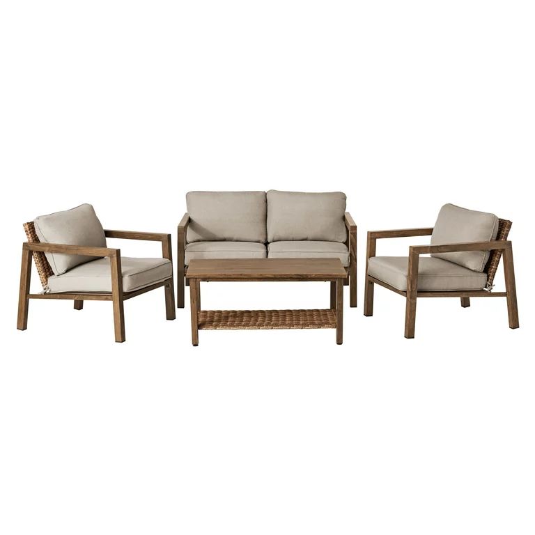 Better Homes & Gardens Willow Springs 4-Piece Outdoor Chat Set, Brown and Tan | Walmart (US)