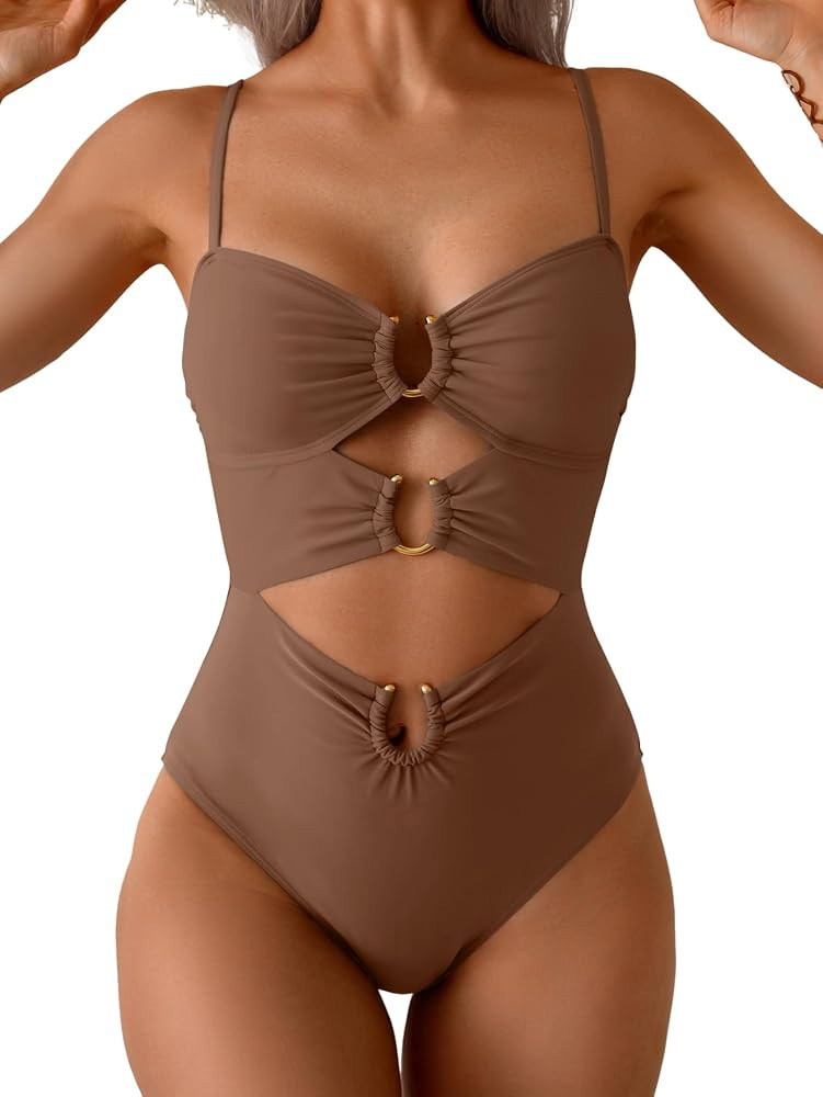Eomenie Womens Cutout One Piece Swimsuit with Ring Linked Sexy Monokini Bathing Suit for Beach Va... | Amazon (US)