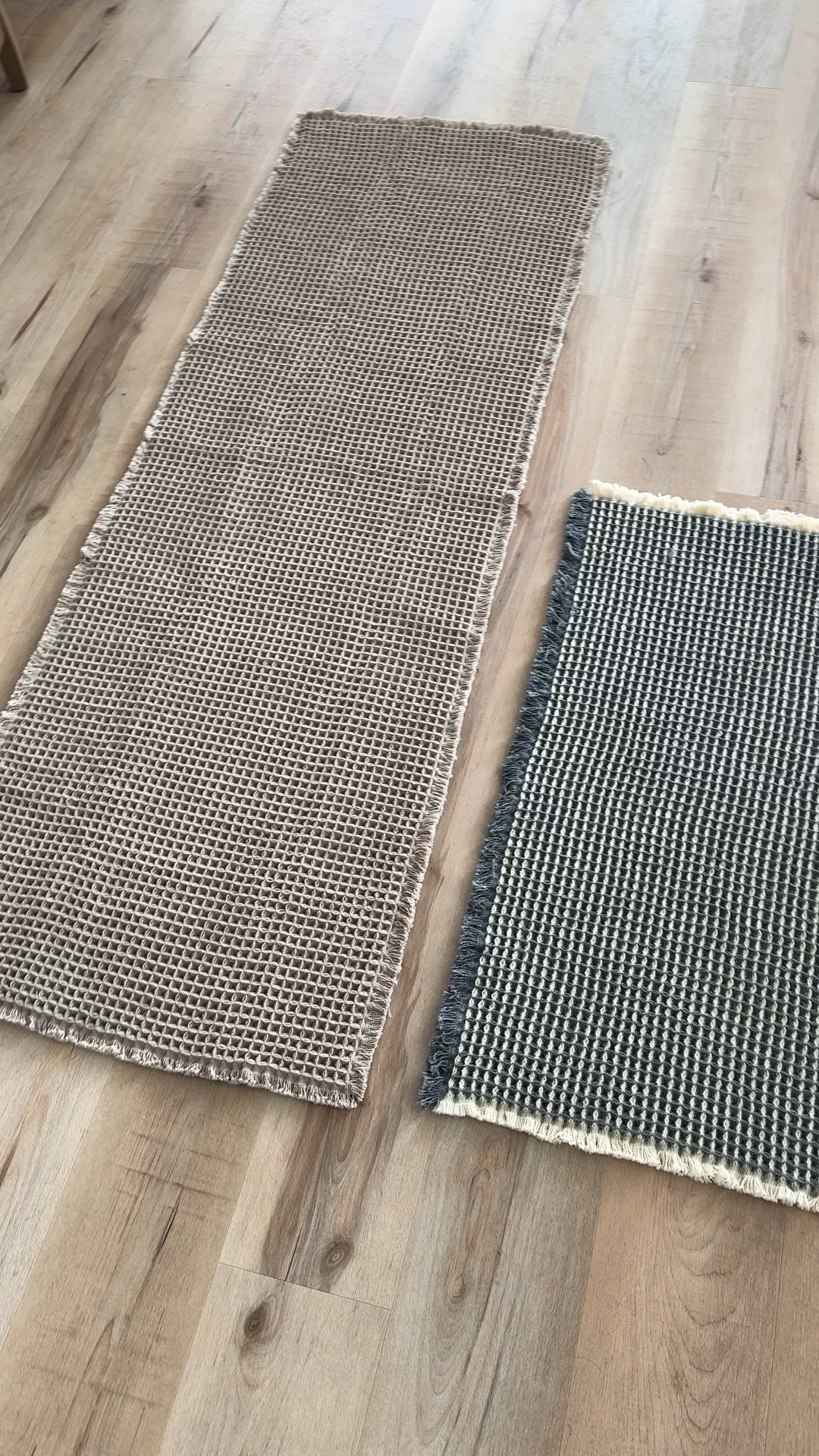 Waffle, mint bathmats, machine washable with a non-slip back. Comes in multiple sizes and colors.